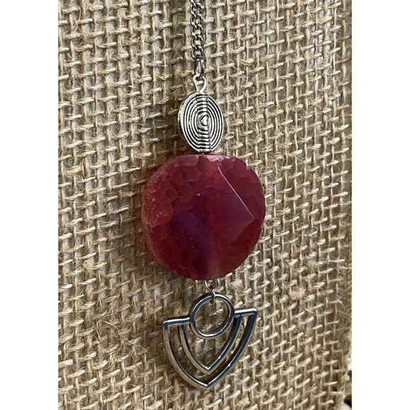 Artisan Crafted Pink Agate Egyptian Revival Lariat Chocker Necklace Art Deco - Picture 3 of 7